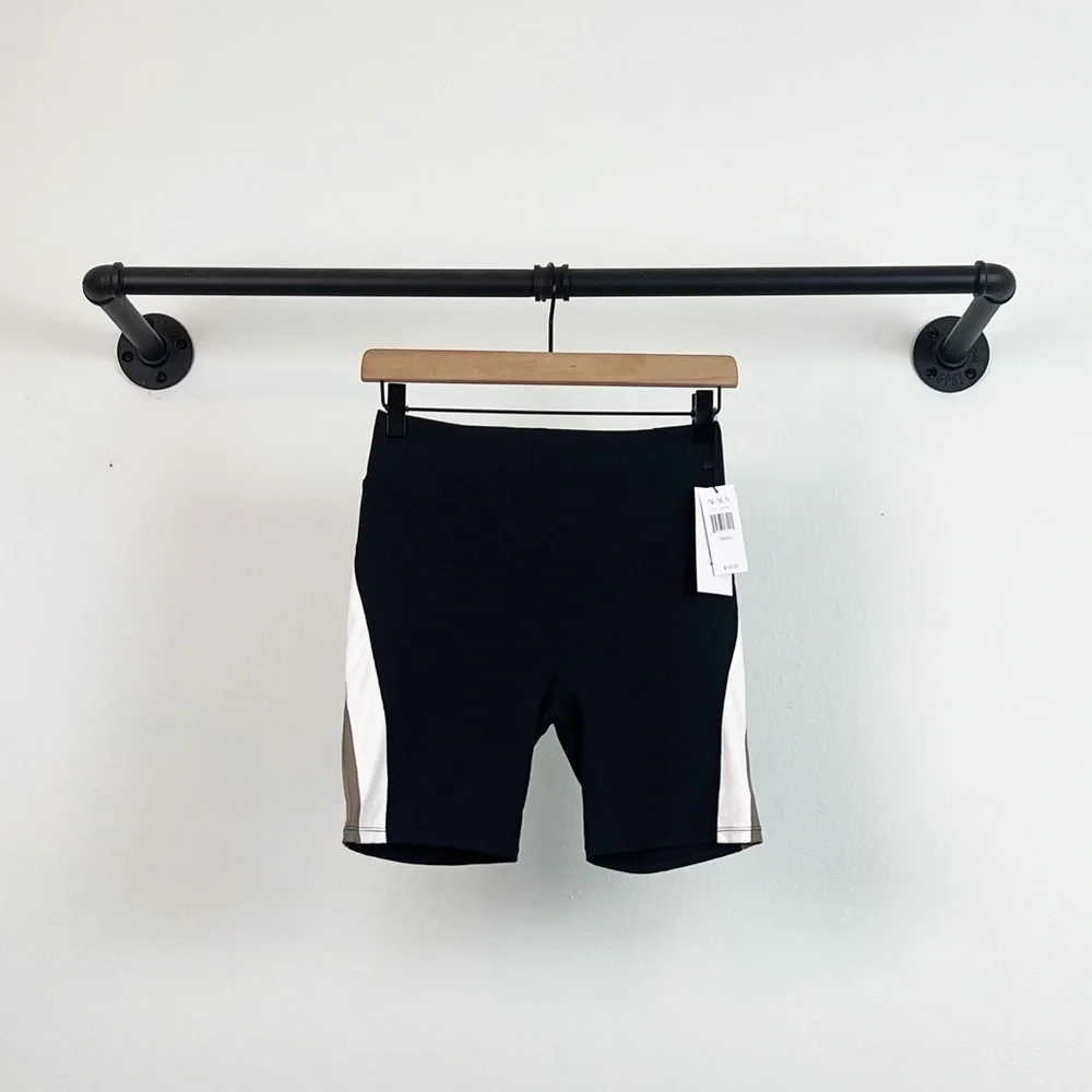 NWT Alala Bolt High Rise Bike Shorts Black/Gold/Bone - Picture 5 of 8